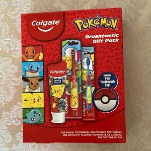 NEW Pokémon Colgate 2 toothbrushes, tooth paste & toothbrush cap